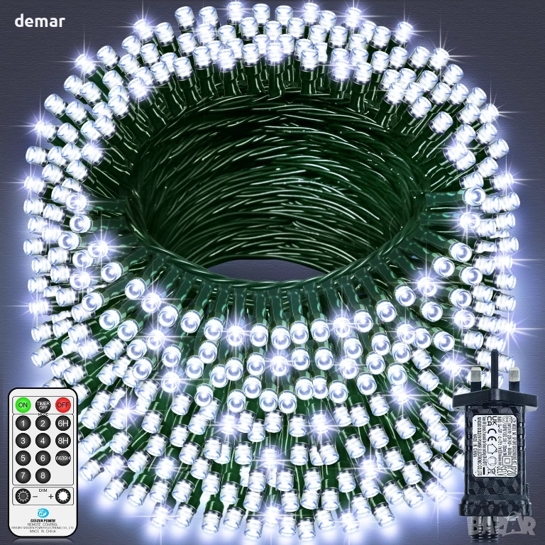 40 метра 800 LED коледни лампички с дистанционно и таймер, 8 режима, студено бяло, снимка 1