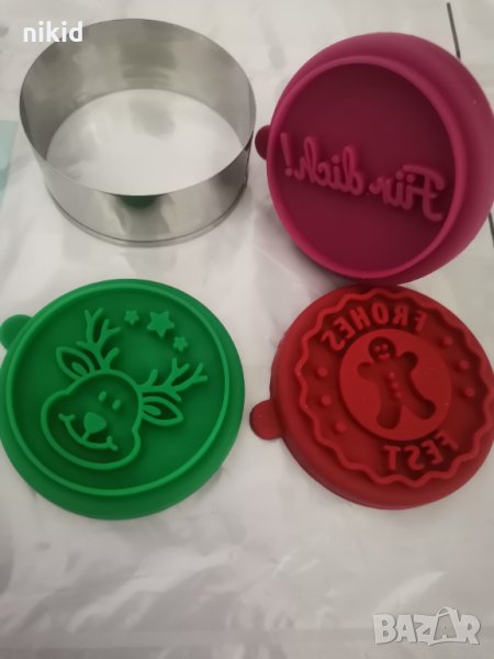 3 вид Коледен печат коледни печати с 3 силиконови приставки ринг дървена дръжка за бисквитки тесто, снимка 1