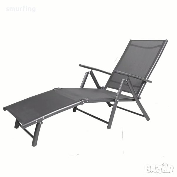 Сгъваем шезлонг алуминий и плат, черен къмпинг, снимка 1