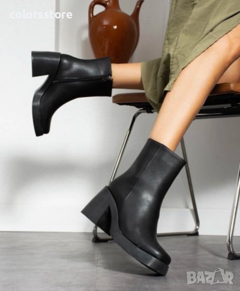 Боти на ток - черна кожа - 235M, снимка 1
