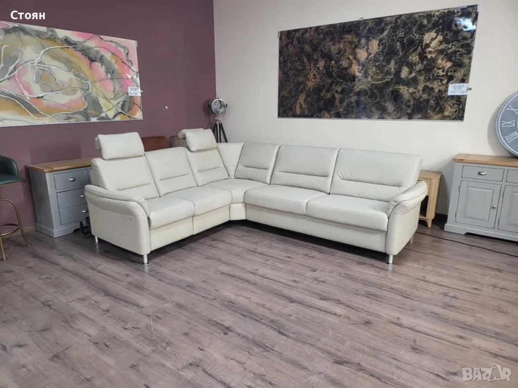 ПРОМОЦИЯ!Светло кремав ъглов диван от плат Dakar с ел.релакс механизъм, снимка 1