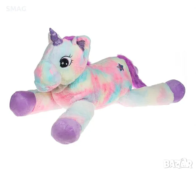 Плюшен легнал еднорог в цветовете на дъгата 1м S_1231234, снимка 1