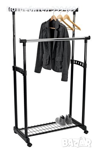 Подвижна двойна закачалка за дрехи, с етажерка за обувки, снимка 1