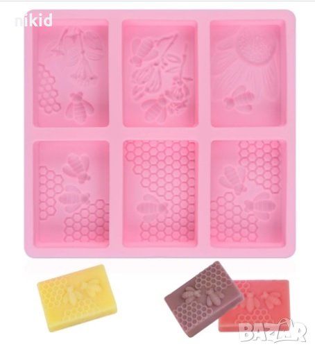 6 вида Пчелни правоъгълни дълбок калъп силиконов молд форма за фондан гипс сапун шоколад мъфин и др, снимка 1