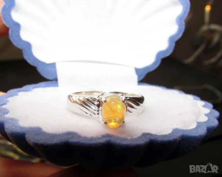 925 сребърен пръстен със етиоппски опал 7x5мм, тотално тегло 3гр. Халка 6.5/53, снимка 1