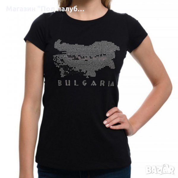 Нова дамска тениска с трансферен печат- кристали картата на България, снимка 1