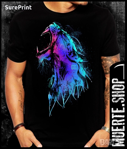 Черна тениска с щампа BIG CAT FIERCE, снимка 1