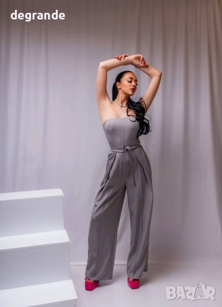 Дамски сив гащеризон с коланче, снимка 1