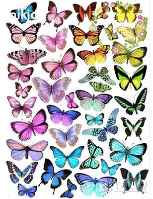 лист принт Цветни шарени пеперуди ядливи ядивни вафлена хартия фондан фонданова украса торта принт, снимка 1