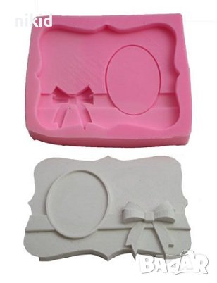 Правоъгълник рамка с овал подарък с панделка дълбок силиконов молд форма калъп гипс пано снимка, снимка 1