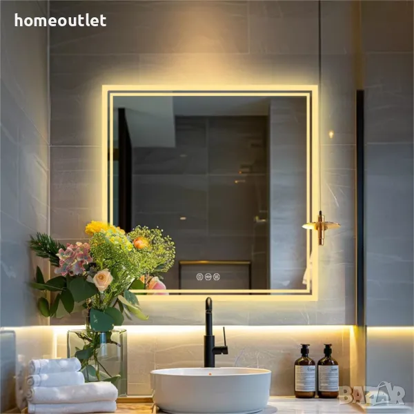 ПРОМОЦИЯ Стенно огледало с LED осветление и квадратна форма LUVODI XMR-Z18-816-EU, снимка 1