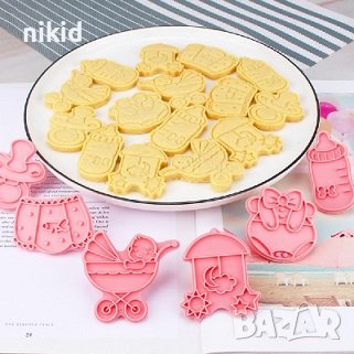 6 бр бебешки боди количка биберон шише пластмасови разглобяеми резци форми фондан форма резец, снимка 1