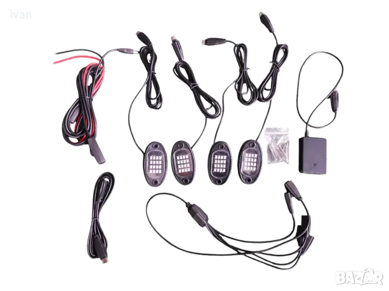 Комплект амбиентно осветление , RGB, Интериор екстериор, 4 модула с  16 диода, app, Bluetooth, 12V, снимка 1