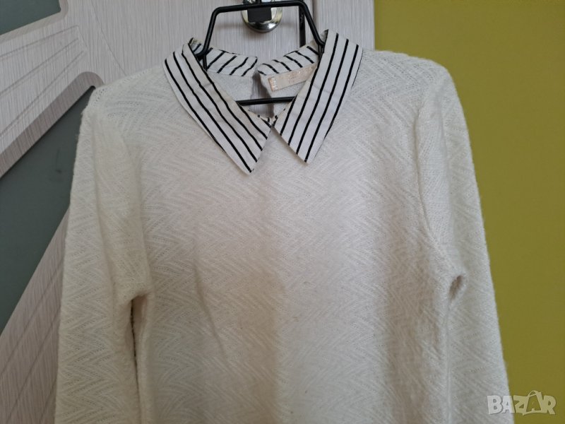 Дамска зимна бяла блуза с яка от плат, снимка 1