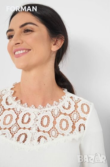Бяла блуза с дантела от еластично трико , снимка 1