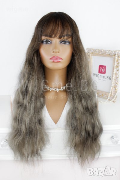 Дълга сивa омбре перука на вълни с бретон Ника, снимка 1
