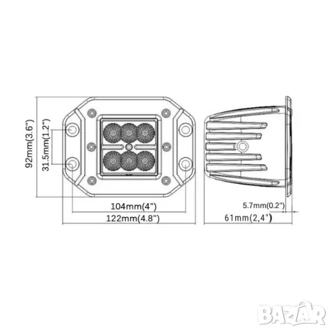 LED помощен фар за вграждане 18 W, снимка 4 - Аксесоари и консумативи - 55864129