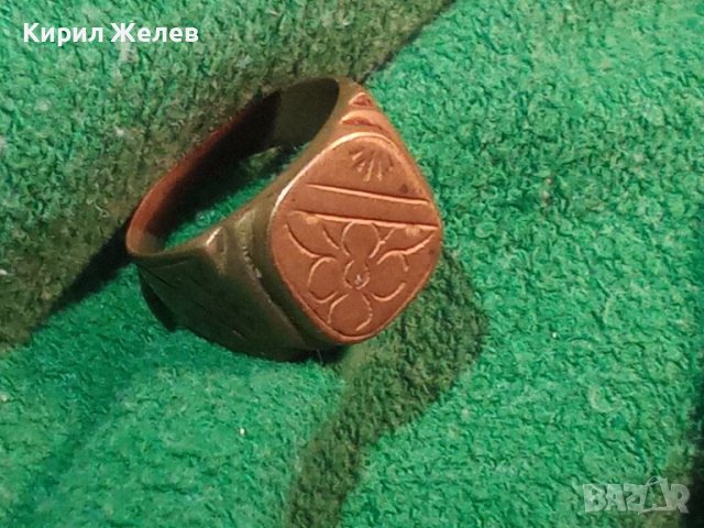 СТАР ФЛОРАЛНО РЪЧНО ОРНАМЕНТИРАН ПРЪСТЕН с ПЕЧАТИ 585 и 14К СПЛАВ БРОНЗ и ЖЕЛЯЗО За КОЛЕКЦИЯ 32602, снимка 3 - Антикварни и старинни предмети - 39714948