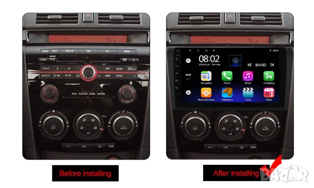 Мултимедия, за Mazda 3, Двоен дин, 1, 2 BK, Навигация, дисплей 2 Дин, плеър 9“ екран, Android, Мазда, снимка 8 - Аксесоари и консумативи - 35136084