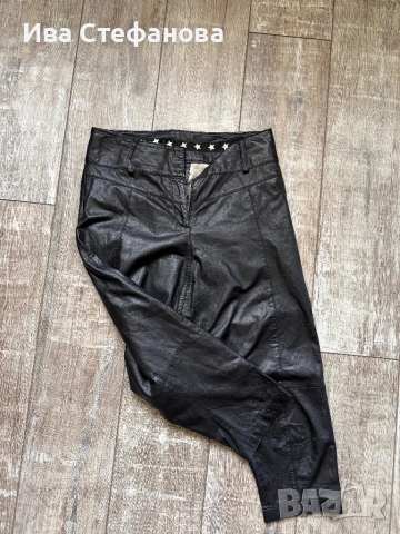 Черен с етикета модерен  кожен висока талия естествена кожа панталон тип потур потури 