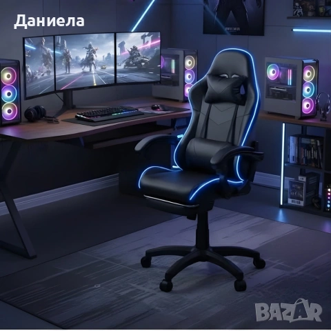 Геймърски стол премиум LED: Ергономичен комфорт със 7 цвята светлинни ефекти и релакс зона, снимка 3 - Столове - 53891711