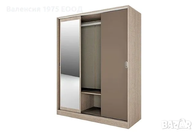 Гардероб с плъз.врати, огледало и вътрешни чекмеджета Сити 1006 дъб или комбинация мока/ лате, снимка 11 - Гардероби - 47361498