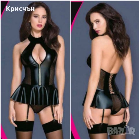 Еротичен Комплект 3 части еко кожа , снимка 2 - Корсети, бюстиета, топове - 37071489