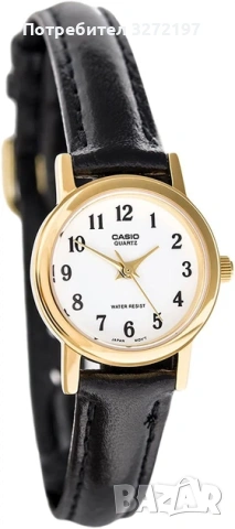 Дамски часовник Casio, черна кожена каишка, златен безел, LTP-1095Q-7B, снимка 3 - Дамски - 54357516