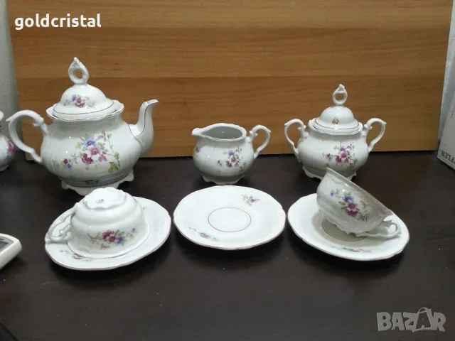 Стар български порцелан чаши за чай чайник захарница латиера 