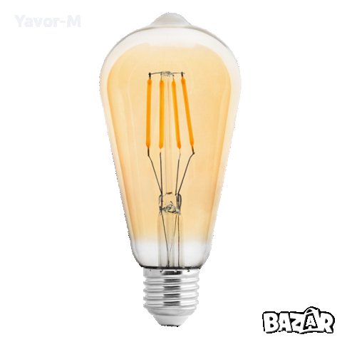 LED Filament, Лампа Крушка, Димираща, 4W, E27, 2500K, 220-240V AC, Амбър, Ultralux - LFST42725D