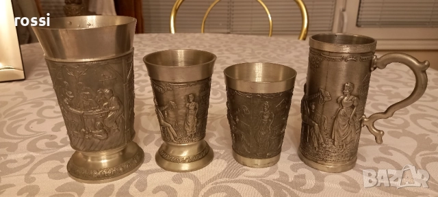 Vintage. Нови! Немски калаени чаши за вино, ракия серия Lindenwirthin, чаша, снимка 3 - Антикварни и старинни предмети - 43171627