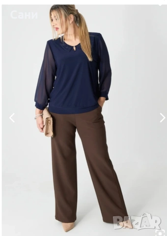 Елегантна тъмно синя блуза с яка, снимка 4 - Блузи с дълъг ръкав и пуловери - 54158454