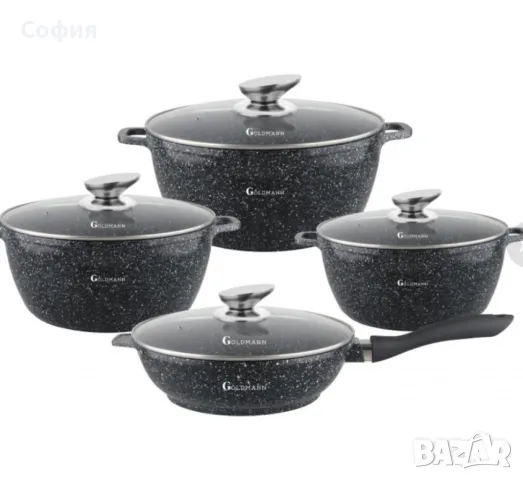 Комплект тенджери Goldmann -2.3\4.5\6.5\2.3L., Лят алуминий, Мраморно покр.,  отвътре/отвън