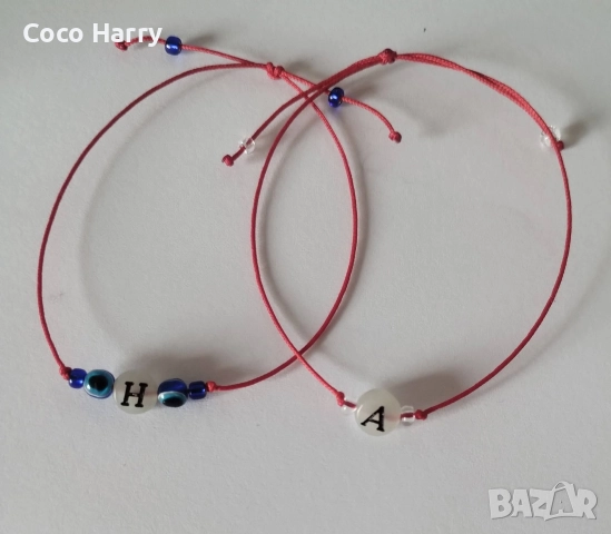 Гривна със светеща буква,червен конец,ръчно изработена