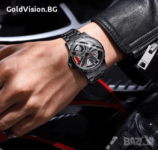 BINBOND Wheel Black Red – мъжки спортен часовник с въртяща джанта, снимка 5 - Мъжки - 54247469
