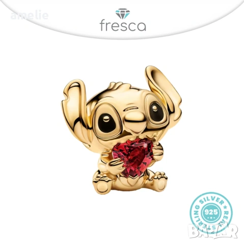 Ново! Талисман Fresca Lilo and Stitch Stitch Heart Charm Gold по модел тип Пандора Pandora  ale S925