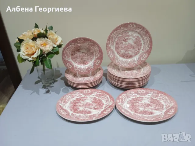 Английски розов порцелан -22 части, снимка 11 - Сервизи - 48332559
