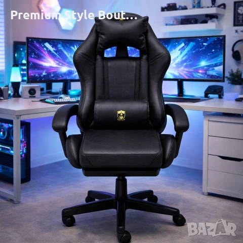 Премиум геймърски стол с масажна функция, поставка за крака и ергономична метална рамка