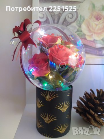 Вечна роза,цвете,красив букет в сфера с лед осветление! 8 март Подарък за жена,момиче!, снимка 3 - Декорация за дома - 39820977