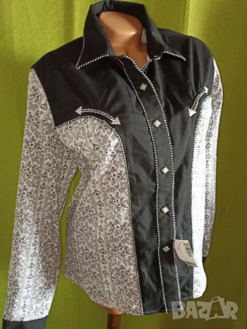Нова дамска риза в черно и бяло L, снимка 2 - Ризи - 48334537