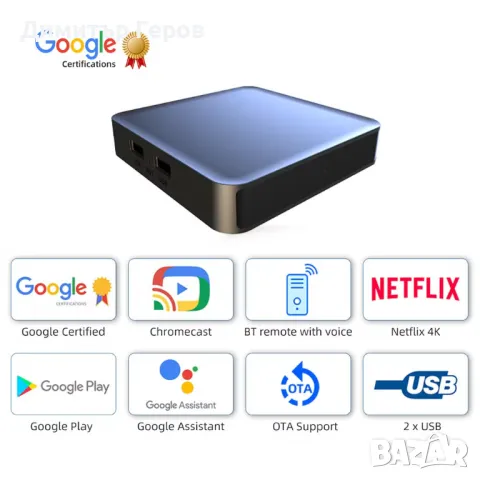 НОВ TV BOX Dcolor GD2 Certified Google TV 12 S905Y4-B AV1, снимка 3 - Плейъри, домашно кино, прожектори - 49555518
