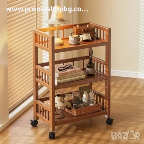 Шкаф на колела, етажерка, бамбуков рафт, 30 x 50 x 82 см, снимка 3 - Етажерки - 53063689