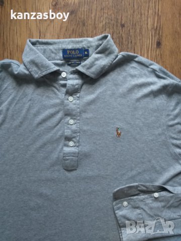 polo ralph lauren grey men's polo long sleeve - страхотна мъжка блуза КАТО НОВА ХЛ, снимка 2 - Блузи - 42515126