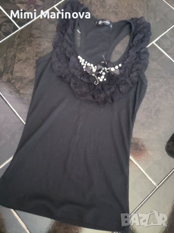 Черен топ с дантела,перли и камъчета, снимка 2 - Корсети, бюстиета, топове - 36709312