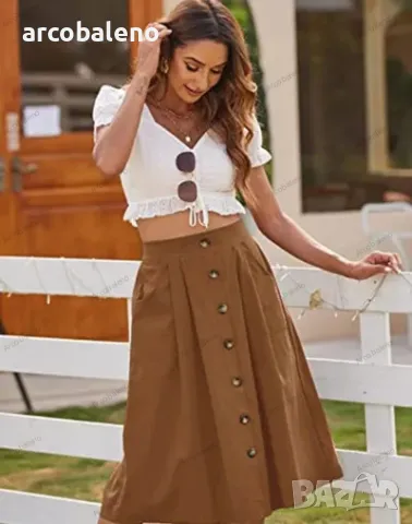 Ежедневна дамска пола с копчета и висока талия, 5цвята , снимка 4 - Поли - 48996172