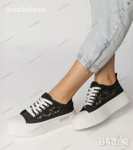 Черни дамски маратонки с ажурна лента Runna, снимка 4 - Маратонки - 50981612