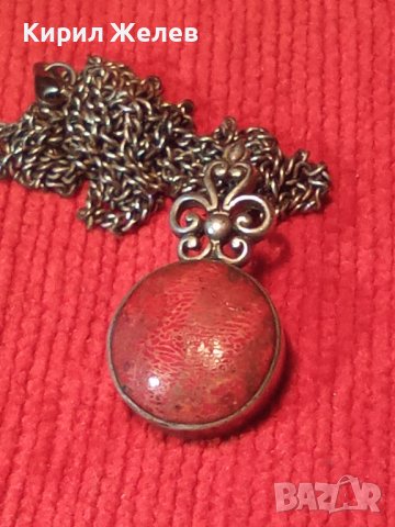 АВТОРСКО СРЕБЪРНО АР ДЕКО КОЛИЕ СРЕБРО 925 Част От КОМПЛЕКТ с ШЛИФОВАН НАТУРАЛЕН ЧЕРВЕН КОРАЛ 34618, снимка 5 - Колиета, медальони, синджири - 39569186