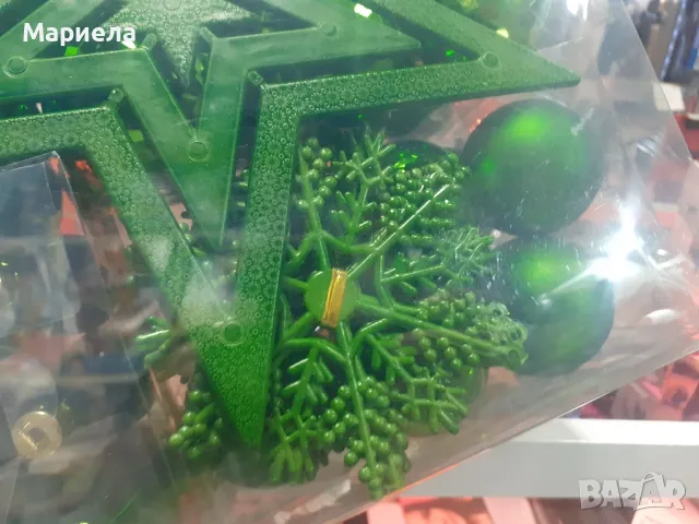 Комплект коледна украса за бяла елха, Коледни украси в зелено 