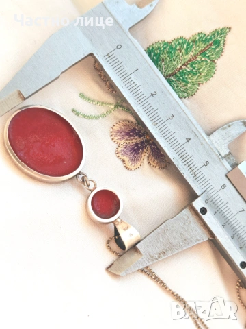 Чисто Нов Прекрасен Сребърен Медальон със Средиземноморски Корали, снимка 3 - Колиета, медальони, синджири - 54240512