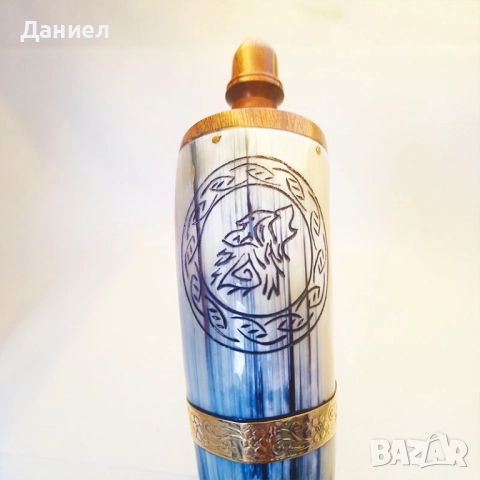 Барутница от естествен биволски рог с бронзов обков., снимка 4 - Ръчно изработени сувенири - 44978688